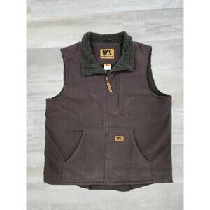 Wells Lamont Sherpa Lined Canvas Work Vest Men's Large Brown Cotton Duck EUC